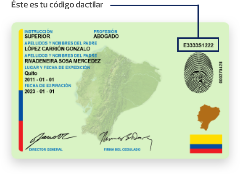 Ubicación del código dactilar en la cédula ecuatoriana